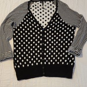 Soft polkadot and strip black and white cardigan by Maurices